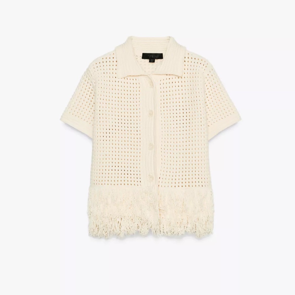 Zara NWT checkered knit jacket cardigan ecru 4331/023 - Picture 4 of 11